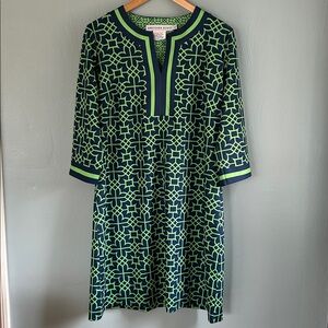 Gretchen Scott Everywhere Dress Kelly Green & Navy Blue Sz Large EUC